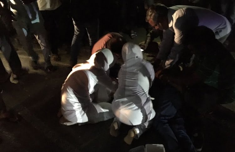 Paramedics at the scene of Tuesday night's accident in Maradhoo, Addu City. PHOTO / SOCIAL MEDIA