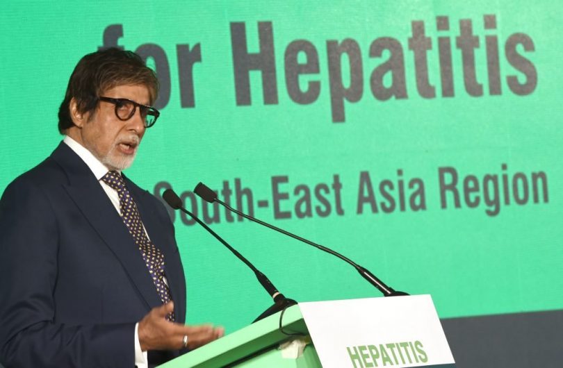 Indian Bollywood actor Amitabh Bachchan addresses an event in Mumbai on May 12, 2017, held to announce him as World Health Organization (WHO) goodwill ambassador for Hepatitis in South-East Asia. PHOTO/AFP