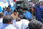 Maamigili MP Qasim Ibrahim carried out from the Criminal Court on a stretcher to the ambulance after he fainted during his hearing. PHOTO: HUSSAIN WAHEED/MIHAARU
