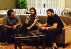 Qasim Ibrahim (R) with his lawyers at the VIP lounge in Velana International Airport (VIA) before departing to Singapore.