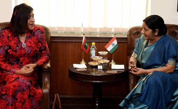 Sushma Swaraj meets Her Maldivian Counterpart Dunya Maumoon