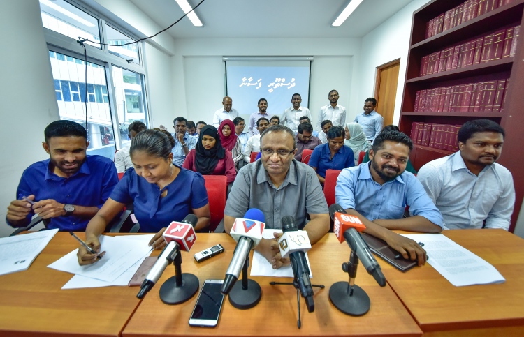 During the press conference held by lawyers who were suspended indefinitely over submitting a petition to the the Supreme Court raising concerns about the Maldivian judiciary. PHOTO: NISHAN ALI/MIHAARU