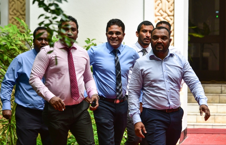 Some lawmakers of the ruling coalition pictured on parliament premises. PHOTO: HUSSAIN WAHEED/MIHAARU