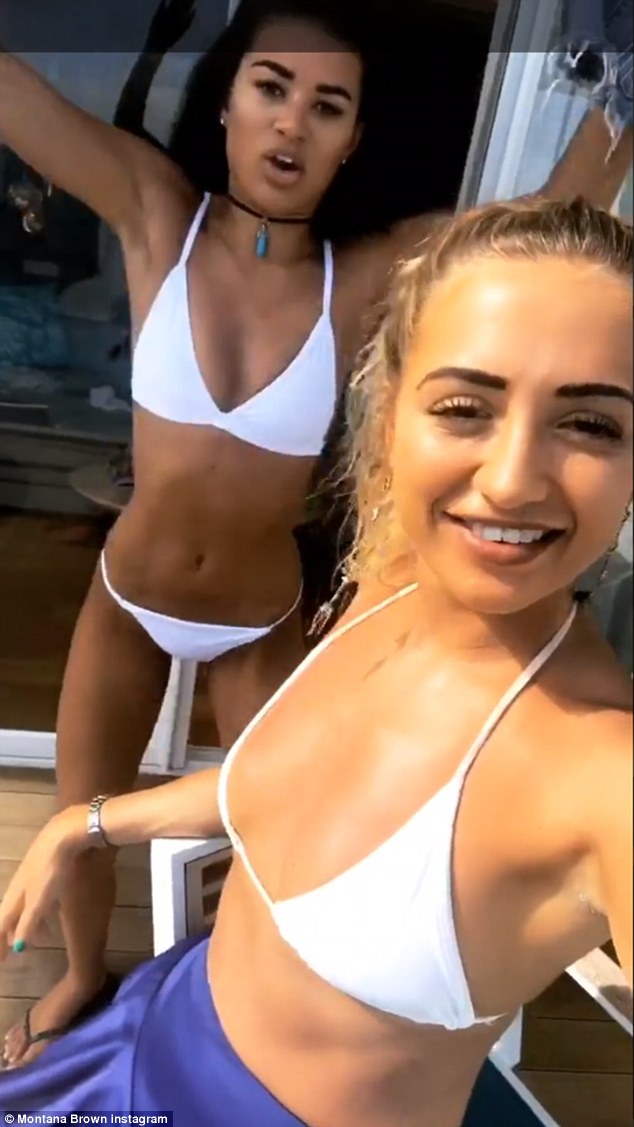 Gorgeous girls: The Love Island star was then joined by pal Georgia Harrison and the twosome looked in their element as they danced up a storm