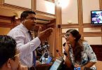 Hoarafushi MP Mohamed Ismail (L) speaking at Tuesday's parliament sitting with Machangoalhi-North MP Mariya Didi (R) speaking over him --