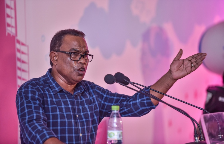 Ruling Progressive Party of Maldives (PPM) Deputy Leader and Fonadhoo MP Abdul Raheem Abdullah speaking at a rally held at the party's main hub in the capital Male. jpg
