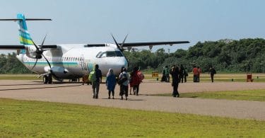 Passengers about to board a Flyme aircraft at Kaadehdhoo Airport. PHOTO/VILLA AIR