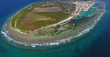 Aerial view of HDh. Kulhudhuffushi, which shows the large mangrove swamp of the island. PHOTO/EYEWELL PORTRAIT