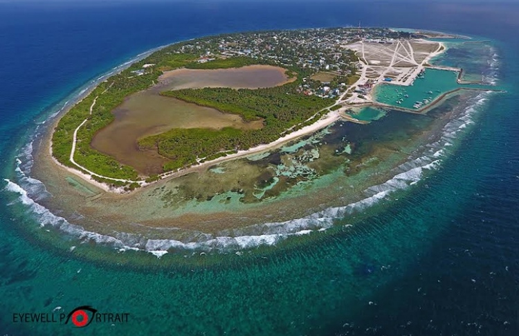 Aerial view of HDh. Kulhudhuffushi, which shows the large mangrove swamp of the island. PHOTO/EYEWELL PORTRAIT