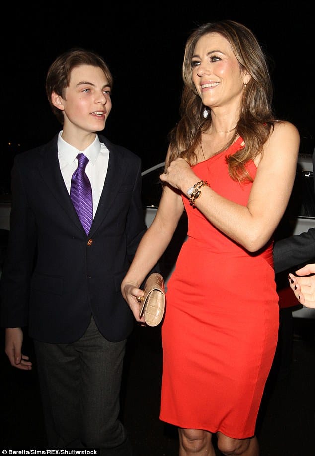 Her main dude: Elizabeth, who soared to fame in the Nineties while dating Hugh Grant, has a famously close bond with her son Damian, pictured together in May 2015 above