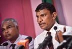 PPM's deputy leader and Vilufushi MP Abdullah Riyaz speaking at a press conference held at PPM headquarters in the capital Male. PHOTO / MIHAARU