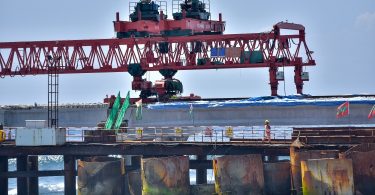 I-beams are placed at the approach bridge on the Male end of the China-Maldives Friendship Bridge PHOTO: NISHAN ALI/MIHAARU