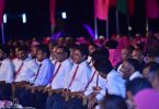 PPM's leadership pictured at the ceremony held in HDh. Kulhudhuffushi to mark PPM's sixth anniversary. PHOTO/PRESIDENT'S OFFICE