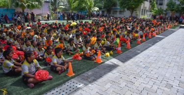 Students of Thaajuddin School at an assembly. PHOTO: HUSSAIN WAHEED/MIHAARU