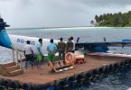 The seaplane of Maldivian after it lost its pontoon during take-off from Dhoores Retreat Resort.