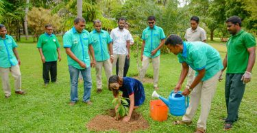 Aaital Khosla (C), Miss Earth India 2015, pictured at the tree planting programme at Sun Island Resort and Spa. PHOTO/SUN ISLAND