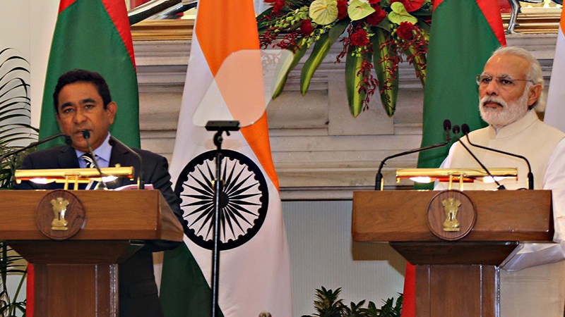 Maldives President Abdulla Yameen with Indian Prime Minister Narendra Modi in 2016. Credit: PTI/Files