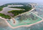 Aerial view of HDh Kulhudhuffushi shows ongoing land reclamation.