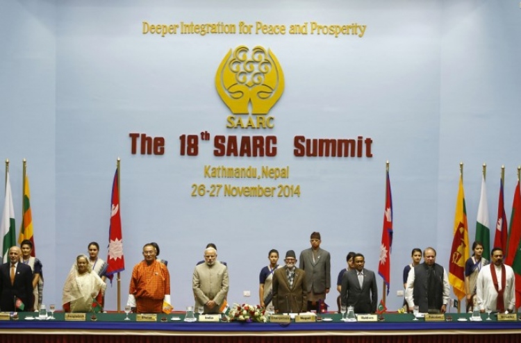 President Abdulla Yameen (R-3) pictured at the 18th SAARC Summit 2014 held in Nepal.
