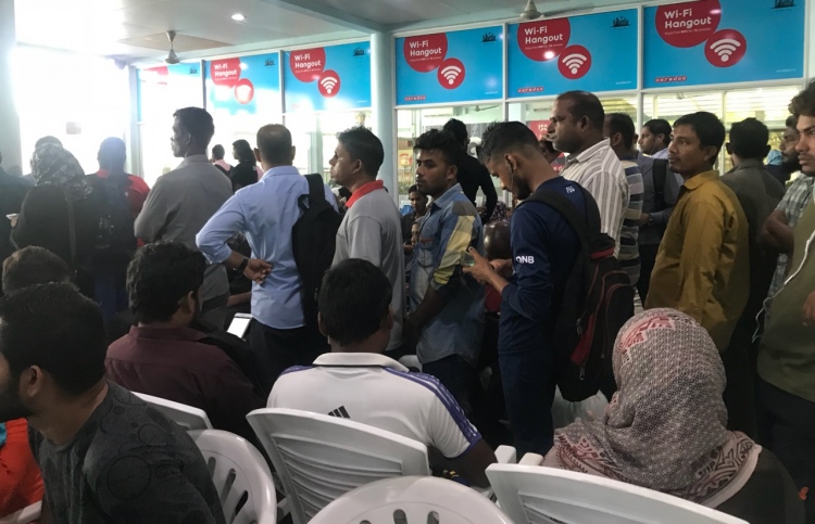 Queuing up to take ferry - about 25,000 people commute daily between Malé and Hulhumale