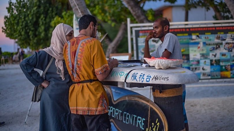 Tourists at a guesthouse