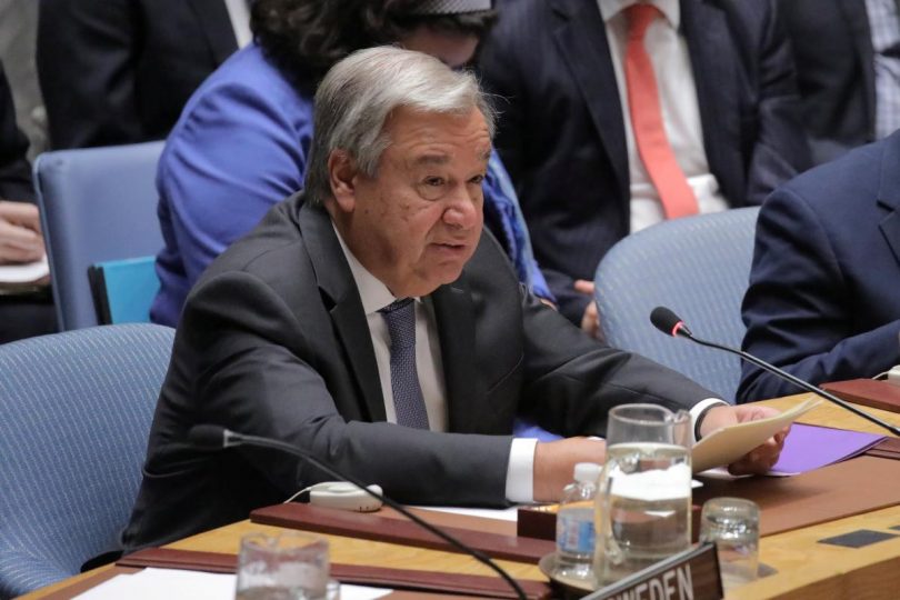 Secretary General of the United Nations Antonio Guterres addresses the United Nations Security Council at the United Nations Headquarters in New York