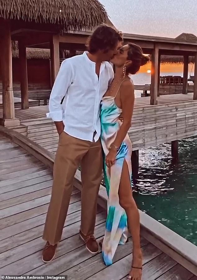 Paradise found: The GAL Floripa designer posted a loved up snap with her boyfriend of two years Nicolo Oddi as the family enjoyed a celebratory night out at the gorgeous Maldives hotel