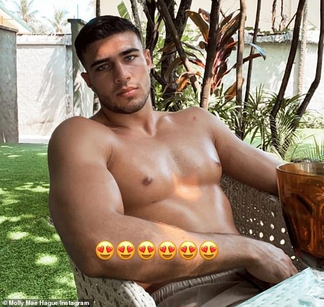 Loved-up! The influencer gushed over her hunky beau, also 21, as she shared a shirtless snap of the boxer on her Story with a selection of heart eye emojis